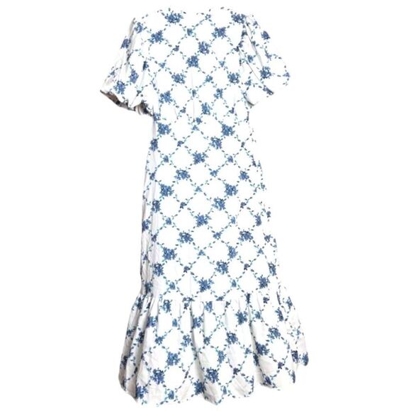 VERO MODA Puff Sleeve Midi Ruffle High Neck Tea Dress Floral in White Small NWT - Picture 1 of 11